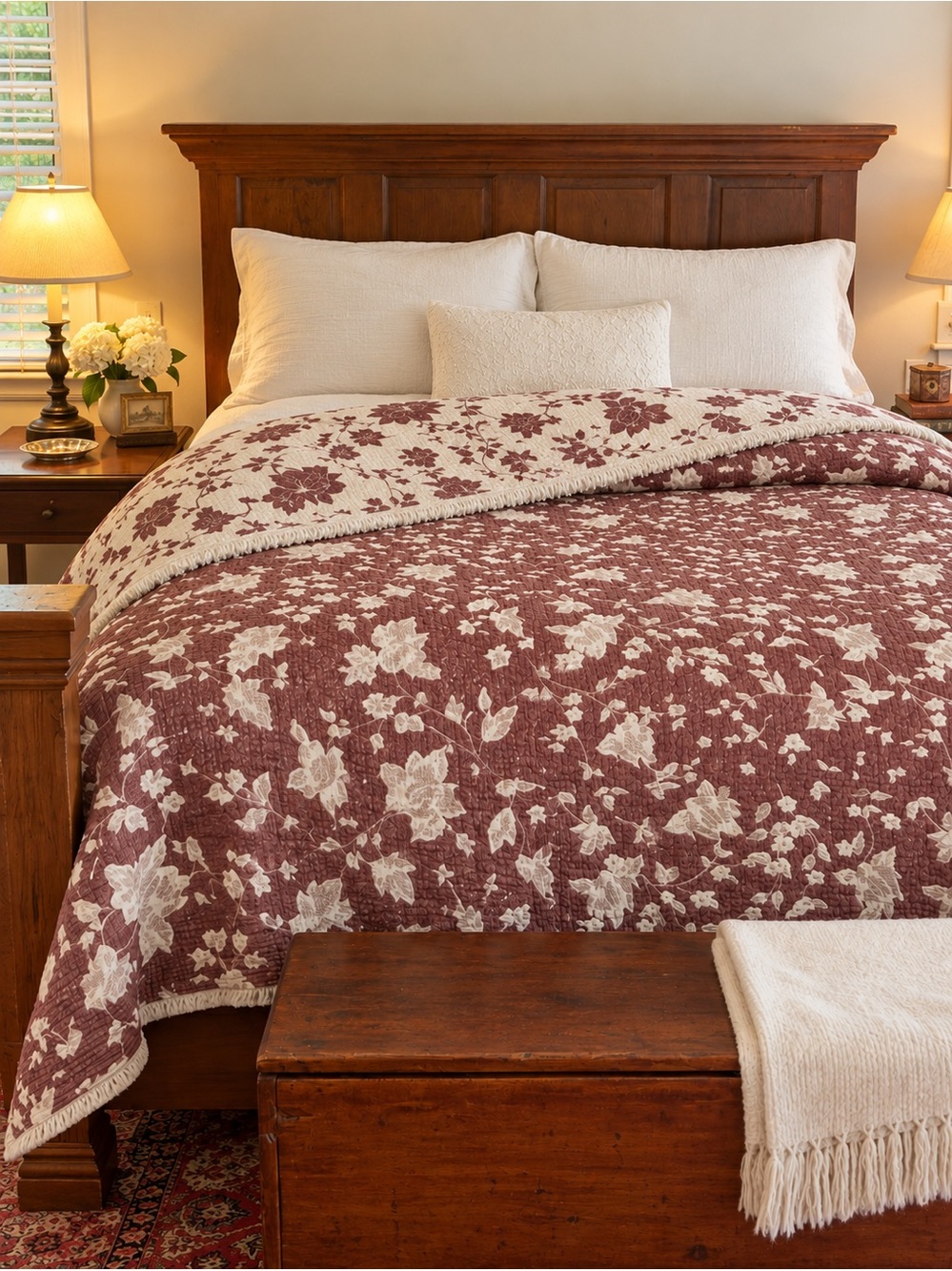 Burgundy SxSW Red Quilted Bed Blanket Bedspread Cotton New 90x90 Queen